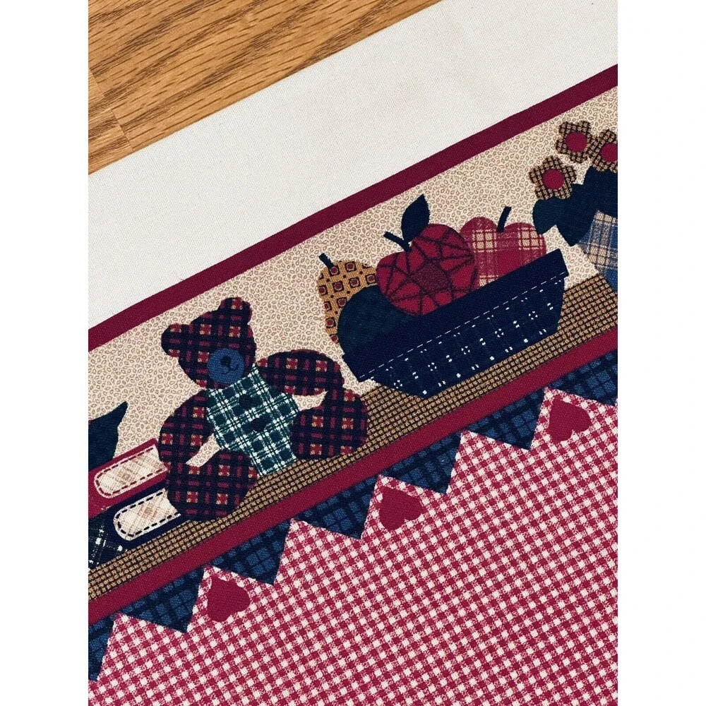 Cottagecore Primitive Farmhouse Teddy Bear Duck Heavy Cotton Border Print BTY